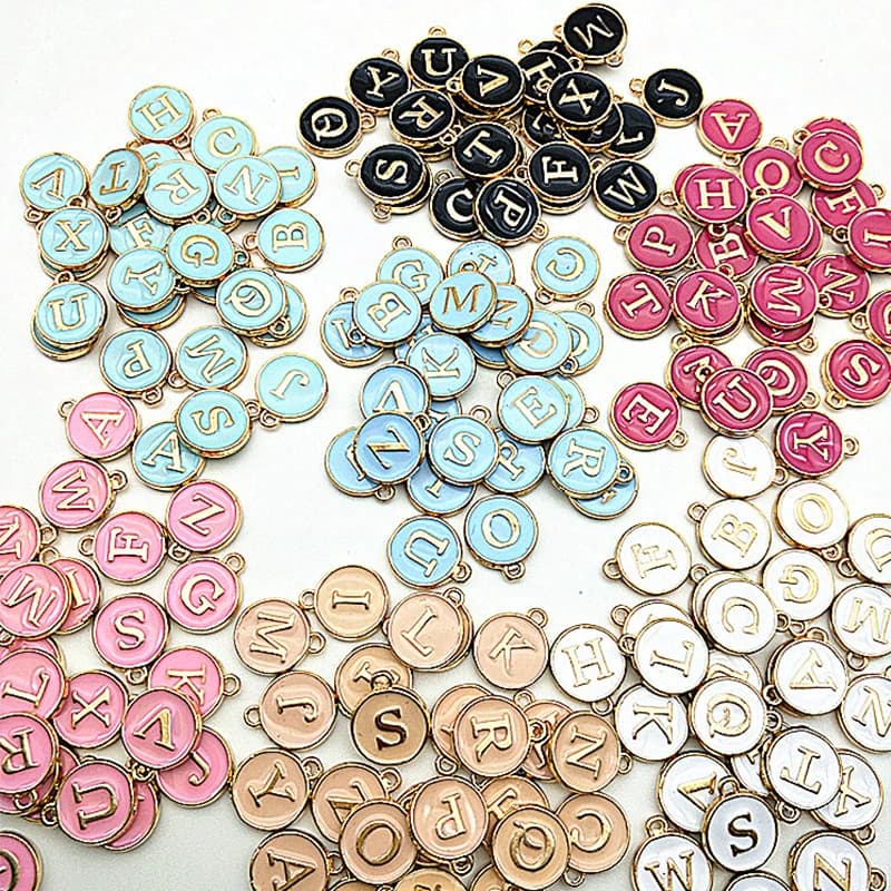 Breloques en émail faites à la main, lettres de l'alphabet, pendentif, pour la fabrication de bijoux, Diy, vente en gros, 12x14mm, A-Z