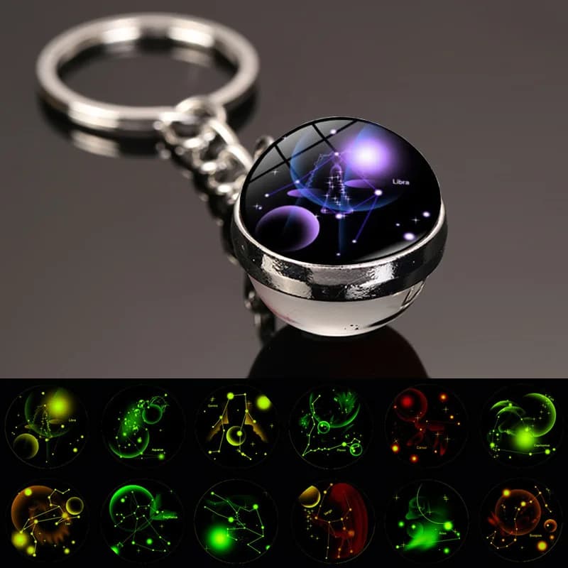 Porte-clés lumineux 12 Constellations, pendentif boule de verre lumineuse, porte-clés du zodiaque, bijoux cadeau d'anniversaire, scorpion, lion, balance