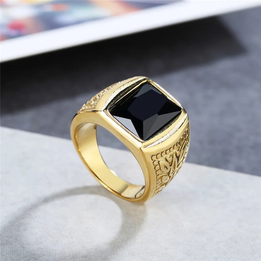 Bague Punk en pierre rouge/verte/noire pour hommes et femmes