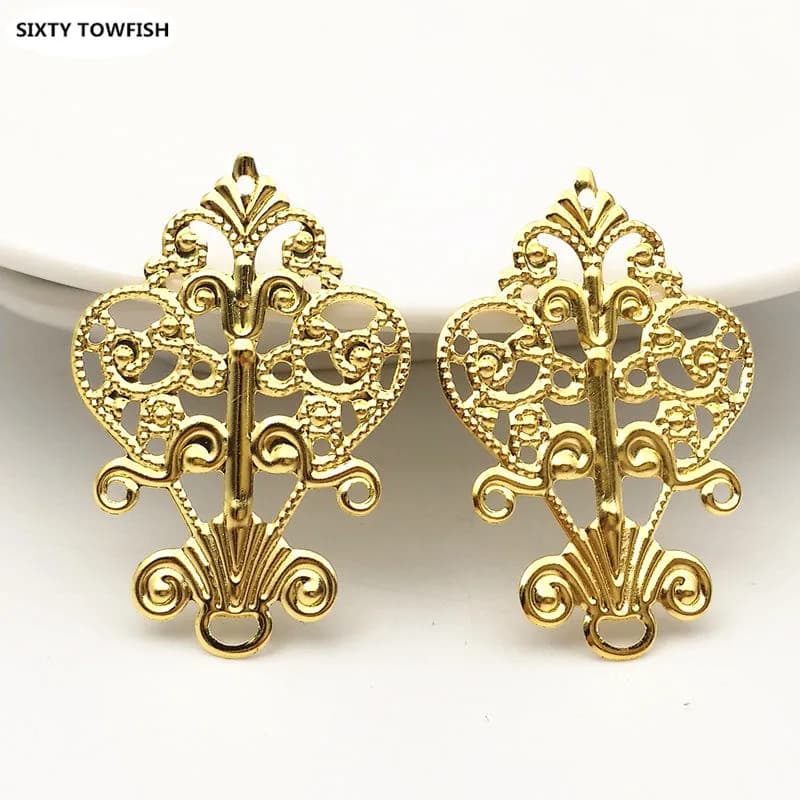 20 pièces composants de bricolage résultats de bijoux 27*40mm Bronze Antique/or couleur métal filigrane fleurs tranche pendentif à breloques paramètres