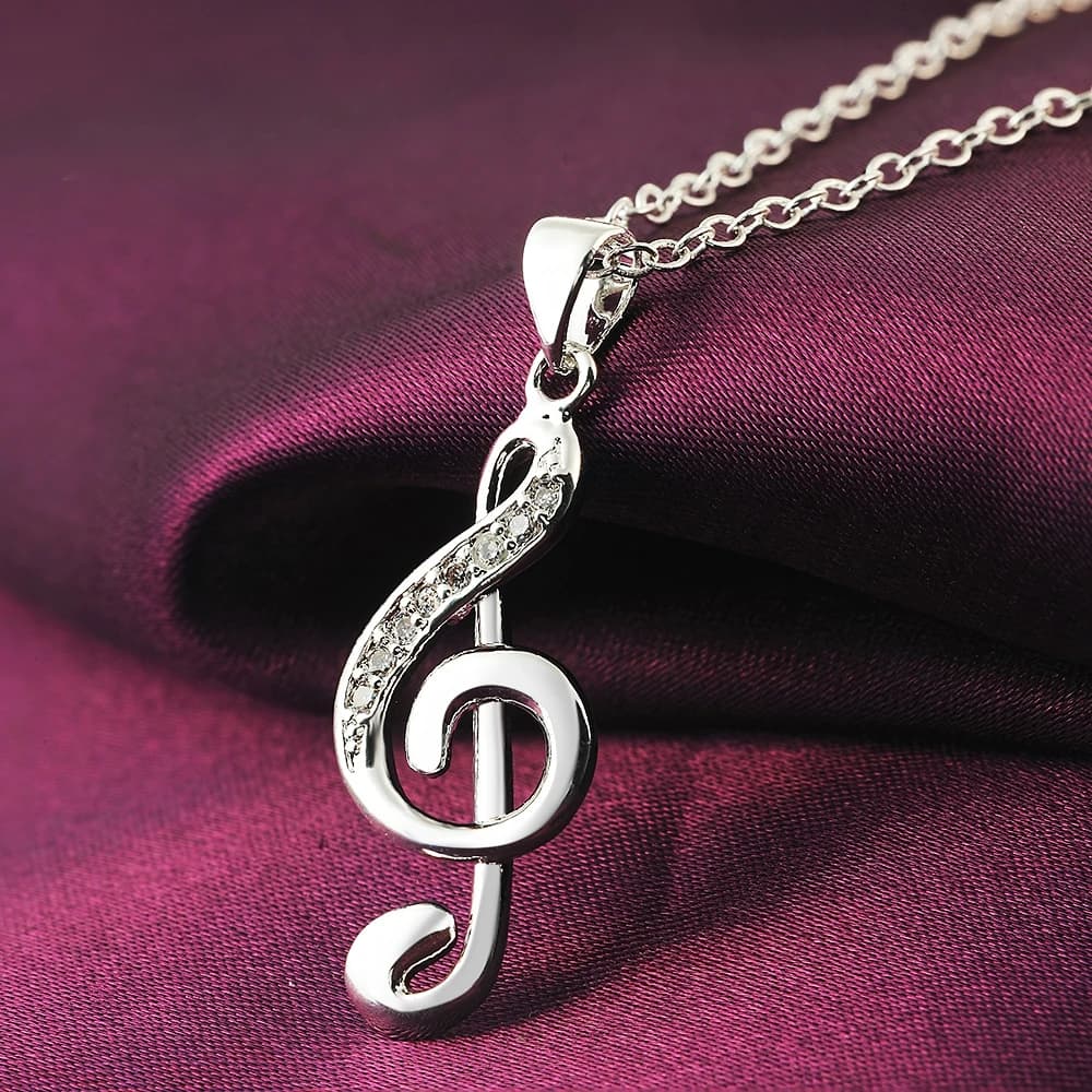 Collier pendentif plaqué argent pour femme, Note de musique, Incrusté, Bijoux de mariage, Vente chaude, DstressShipping