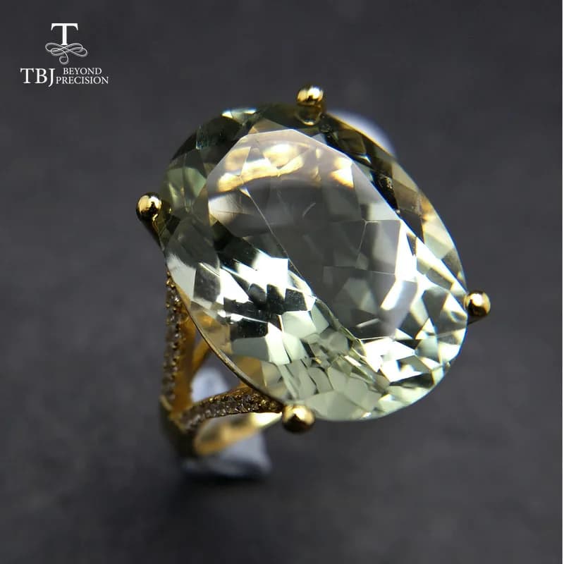 Bague en améthyste verte naturelle de grande taille, couleur or jaune, argent 925, bijoux pour filles, cadeau de Noël et du Black Friday 2026, TBJ