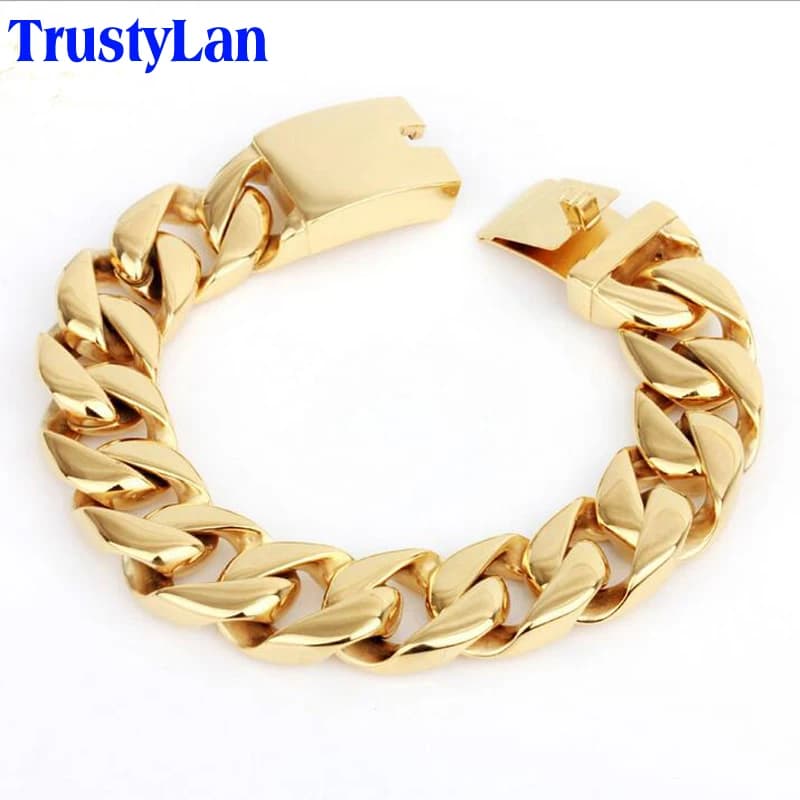 Bracelet de luxe en acier inoxydable doré pour hommes