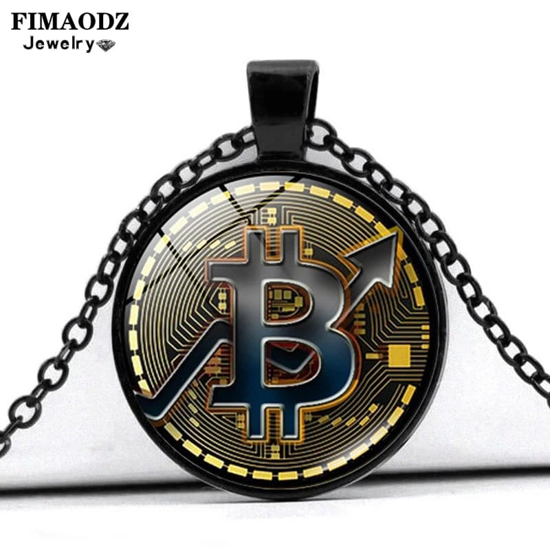 FIMAODZ pièce Bitcoin collier verre Cabochon pendentif chaîne bijoux de mode pour hommes femmes cadeau