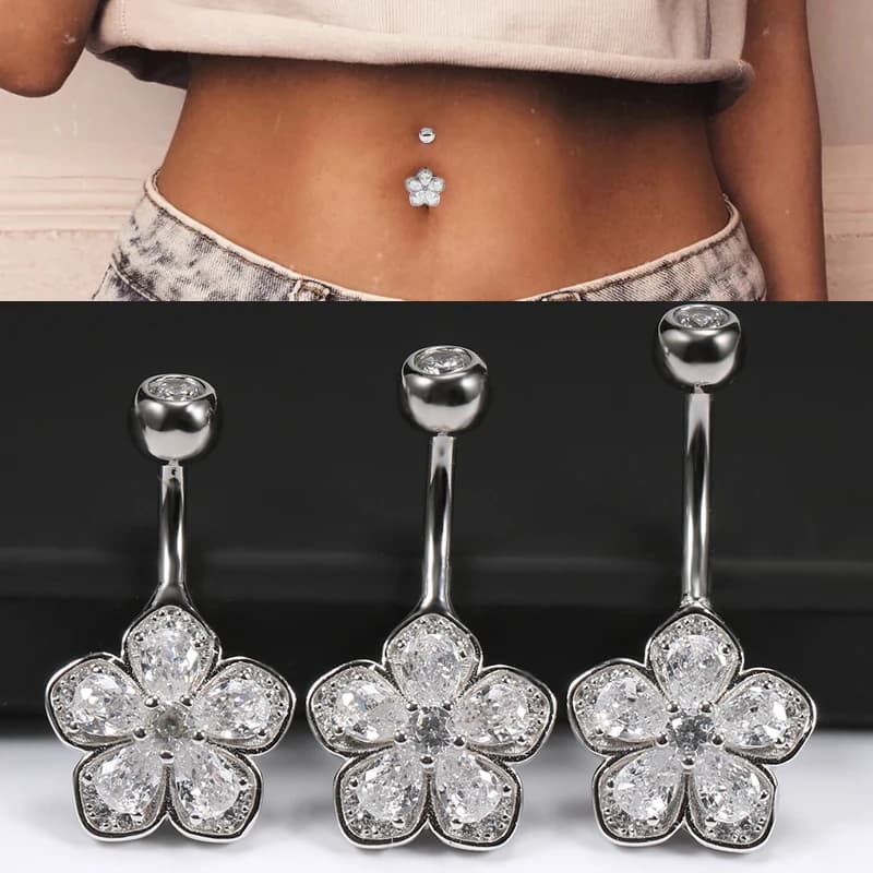 Piercing en forme de fleur pour nombril, anneau de ventre, en vrac, en argent Sterling 925, bijoux de corps pour femmes, accessoires fins d'été, cadeau romantique