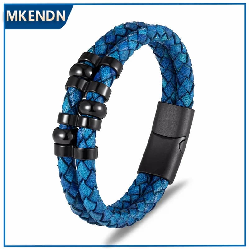 MKENDN – Bracelet en cuir véritable tressé pour Homme et Femme, bijou Vintage rétro, à la mode, fait à la main
