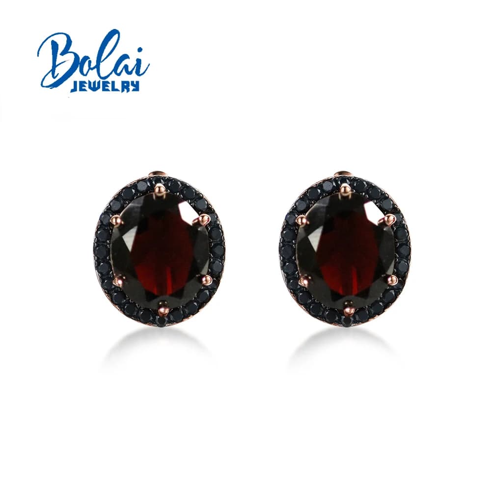 Ensemble élégant de bagues et boucles d'oreilles en grenat noir naturel, accessoire de mode en argent sterling 925 pour femmes