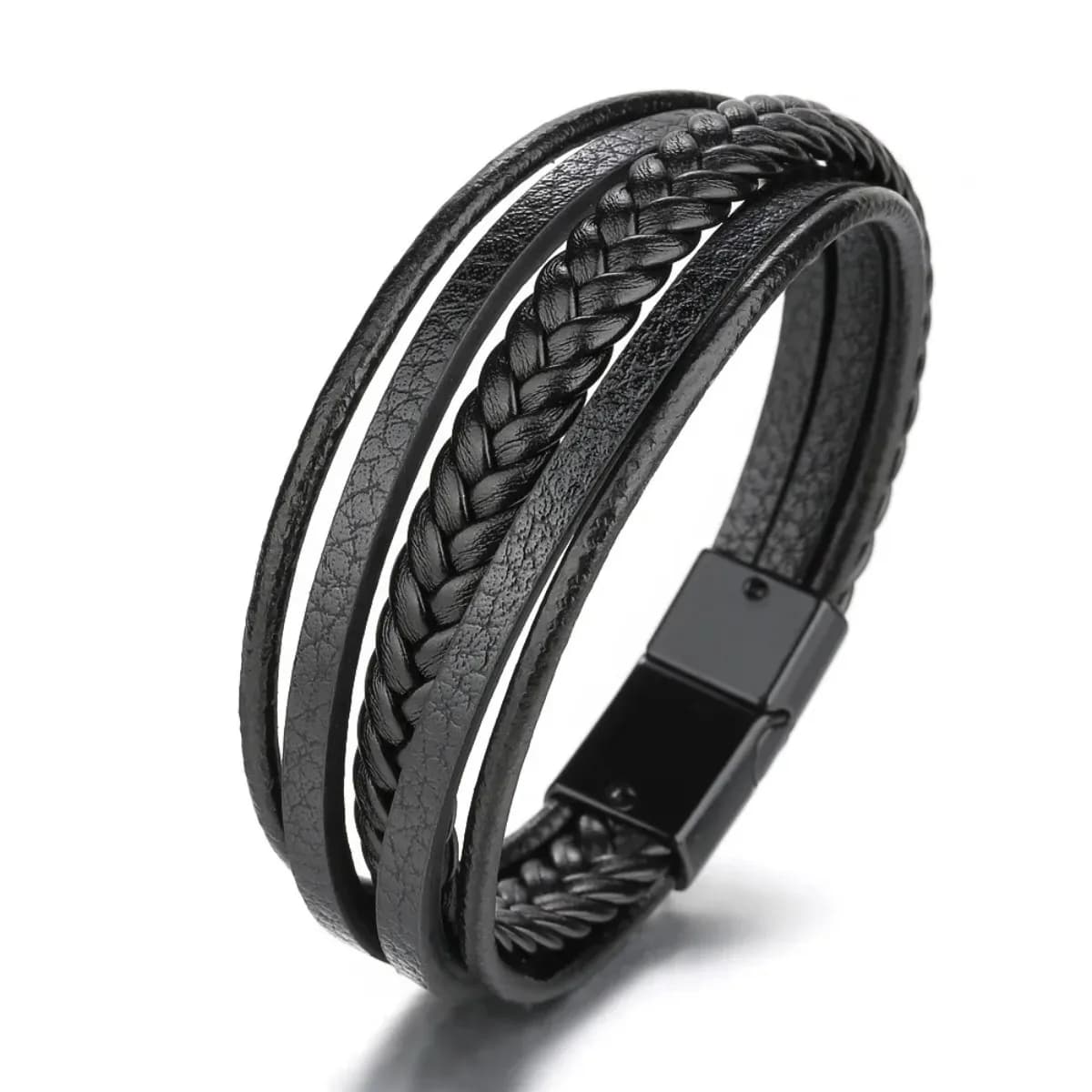 Bracelets en cuir tendance pour hommes, en acier inoxydable, corde tressée multicouche de 21CM, bijoux cadeaux
