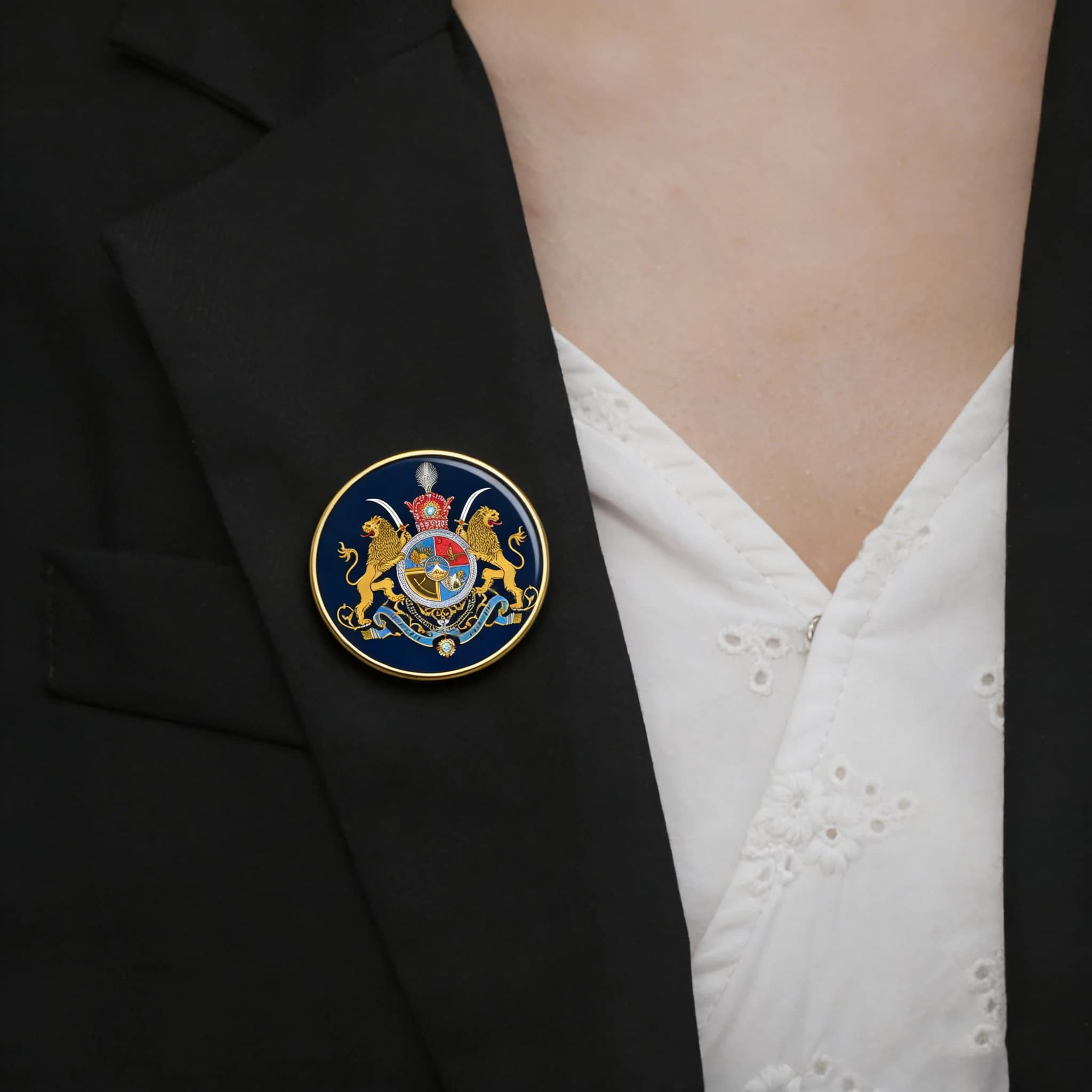 Broche personnalisée avec emblème de l'Empire iranien imprimé en couleur, motifs personnalisables, Histoire et gloire de l'Empire persan, Bijou chaleureux pour compatriotes