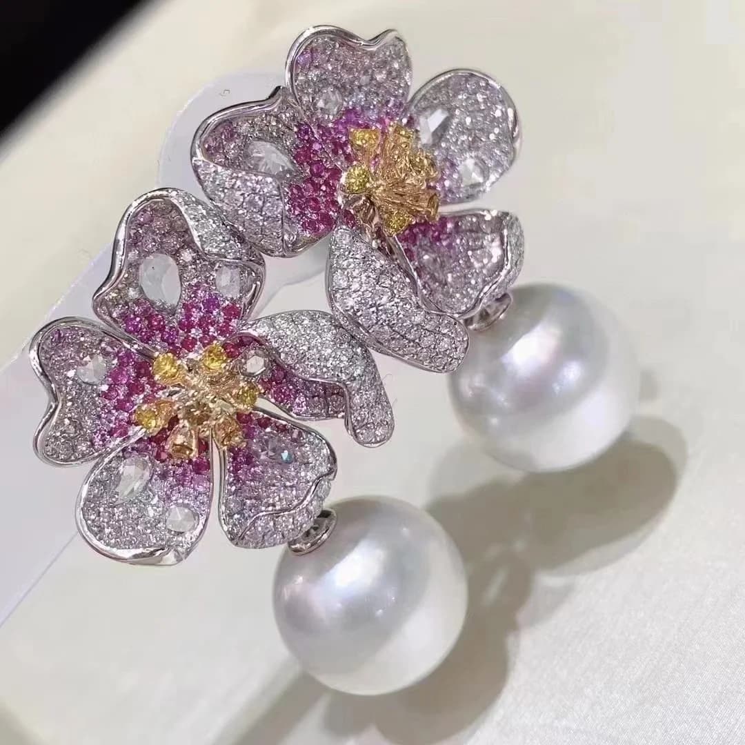 Boucles d'Oreilles Élégantes en Argent 925 pour Femme, Perles d'Eau Douce Naturelles, Fleur de Diamants, Cubique contre-indiquée, Bijoux Fins, Cadeau, 10-11mm
