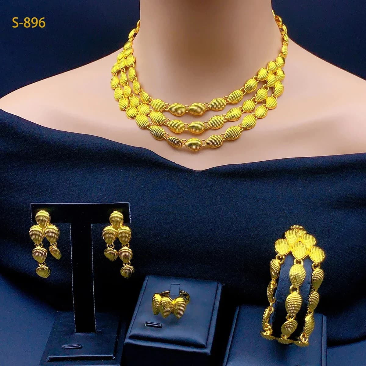 Ensemble de bijoux indiens de mariée, mariage africain, couleur or, collier, Bracelet, boucle d'oreille, bague, cadeaux de fête, 24