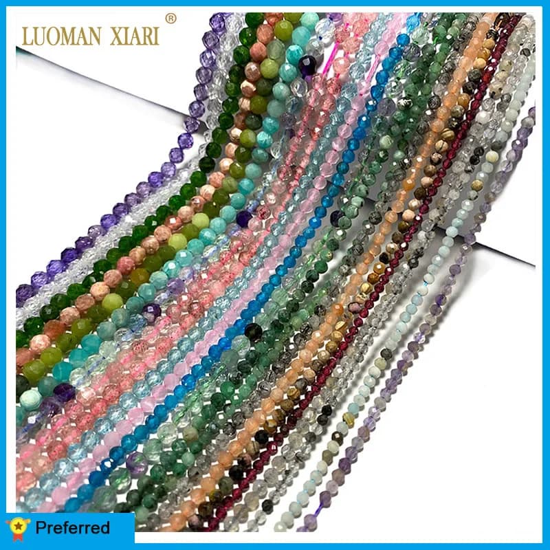 Pierre naturelle jaspe Lapis Apatite Tourmaline grenat Jade perles rondes à facettes pour la fabrication de bijoux bracelet à bricoler soi-même collier 2/3/4MM