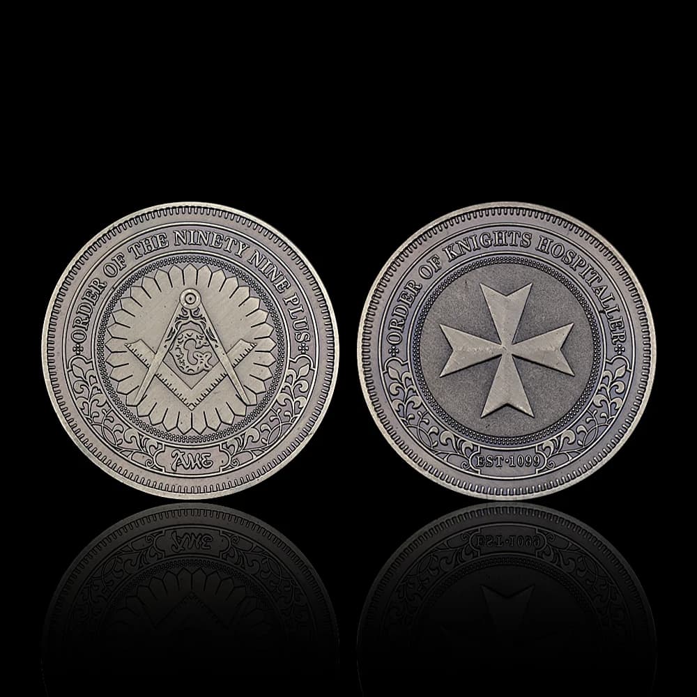 Pièce commémorative des hôpitaux de la commande des chevaliers-emblème carré de boussole maçonnique, pièce de monnaie de société secrète médiévale à collectionner