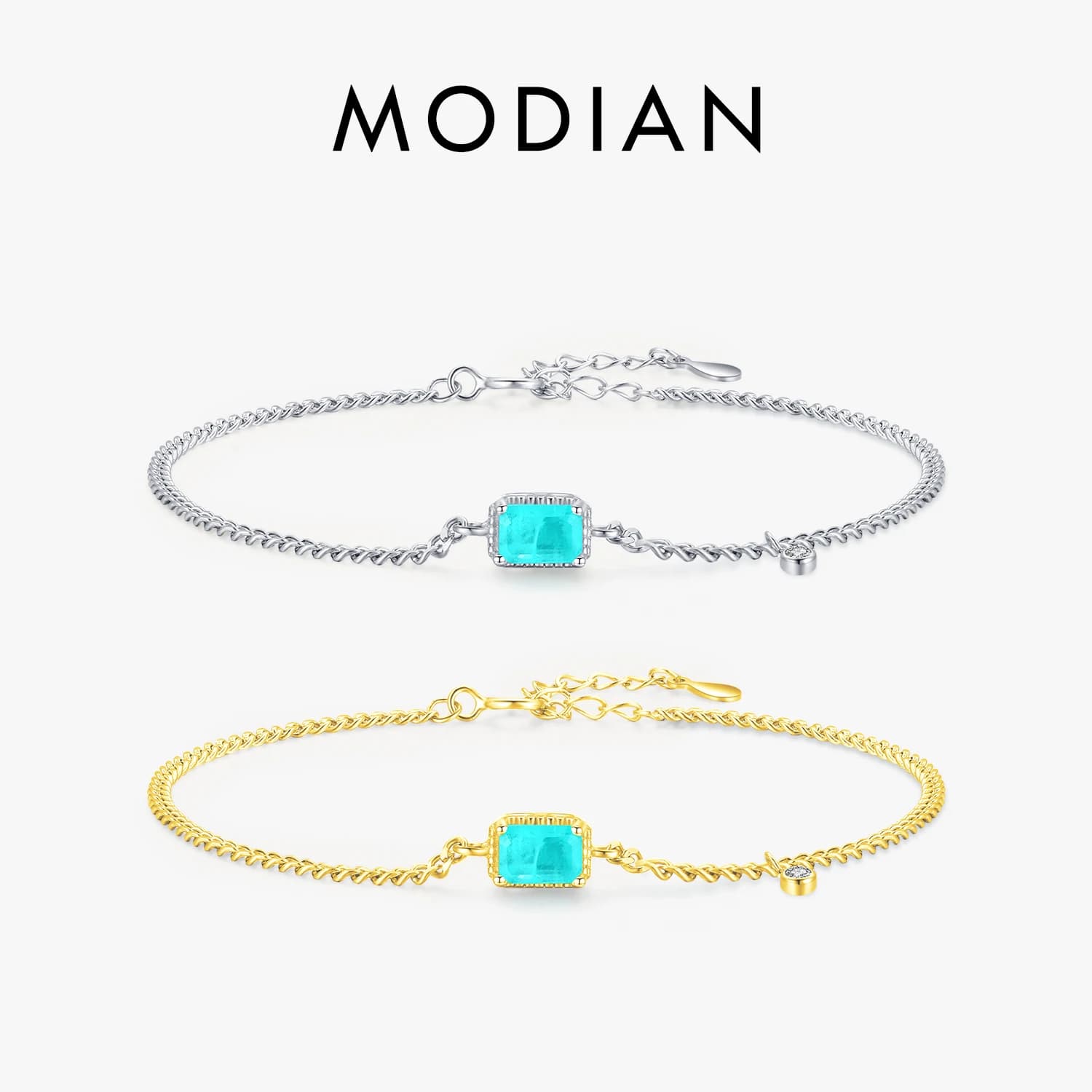 Modian pur 925 en argent Sterling élégant Rectangle Tourmaline Paraiba Bracelet mode lien chaîne pour les femmes bijoux de mariage cadeaux