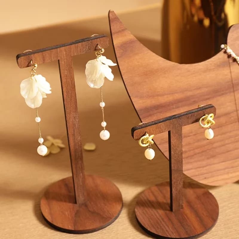 Présentoir à bijoux créatif de couleur noyer pour magasin, support de bureau pour boucles d'oreilles et colliers, accessoires de photographie