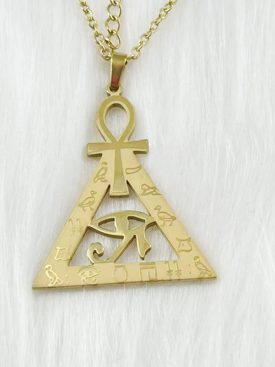 WOUWU Collier avec pendentif Ankh Pyramide Égyptienne et Œil d'Horus, Bijou Symbole Sacré de l'Égypte Ancienne pour Femmes et Hommes