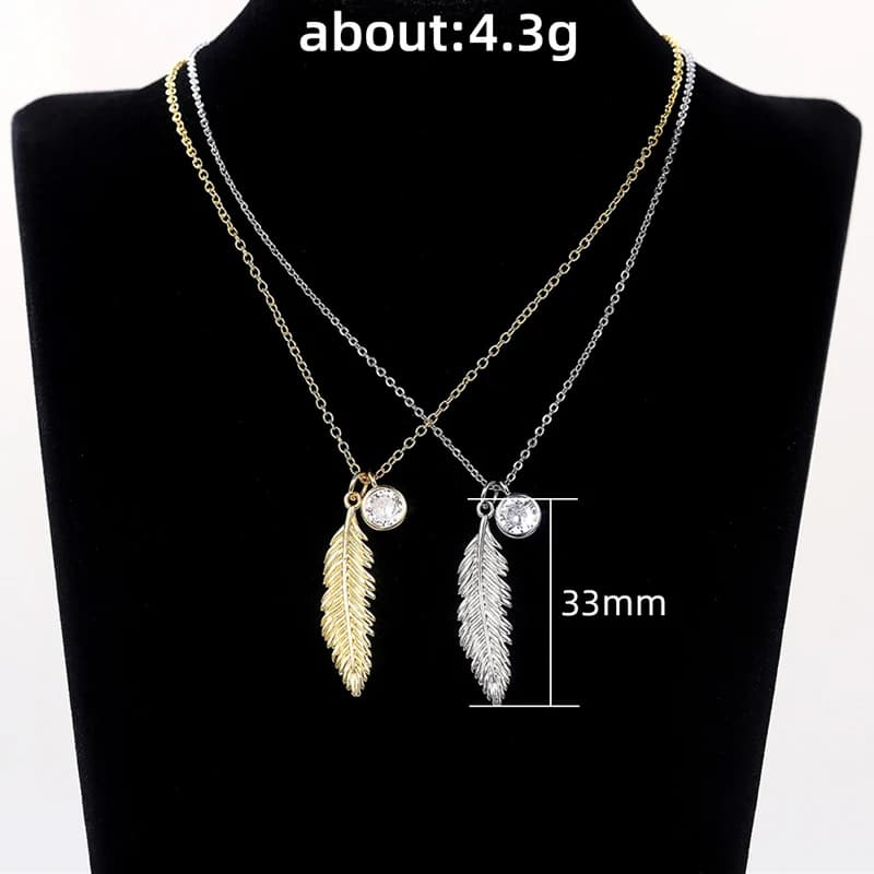 Collier avec pendentif en cristal de plumes plaqué or 14 carats ou en argent sterling 925 pour femmes et filles
