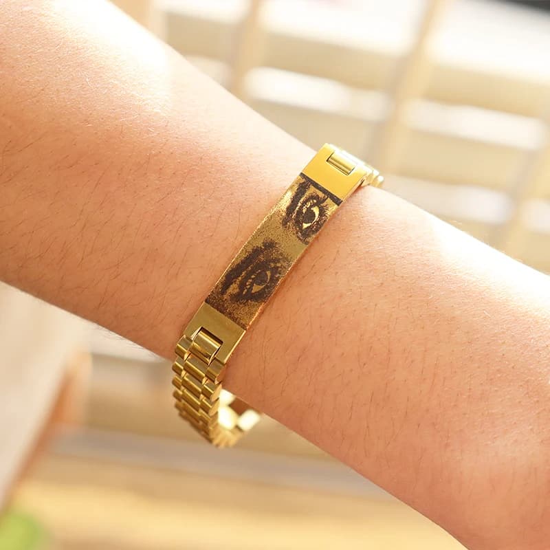 Bracelet de montre personnalisé de 12 mm avec gravure de photo d'œil, bracelet en acier inoxydable pour homme, bracelet personnalisé avec photo d'œil, cadeau pour homme, bijoux