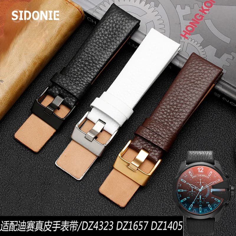 Bracelet de montre en cuir véritable pour ceinture de montre Diesel DZ7257 1657 4323 7314 7313 7371 bracelets 22 24 26 27 28 30mm noir marron blanc