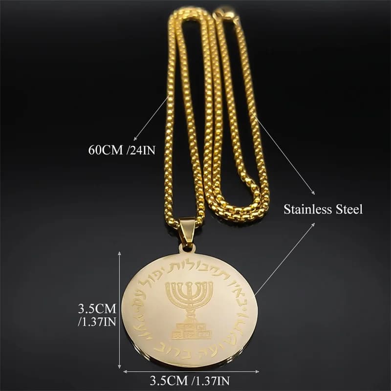 Hebrew Hanukkah Menorah bougies jérusalem collier pour femmes hommes acier inoxydable israël juif Magen chaîne bijoux N2665-3S02