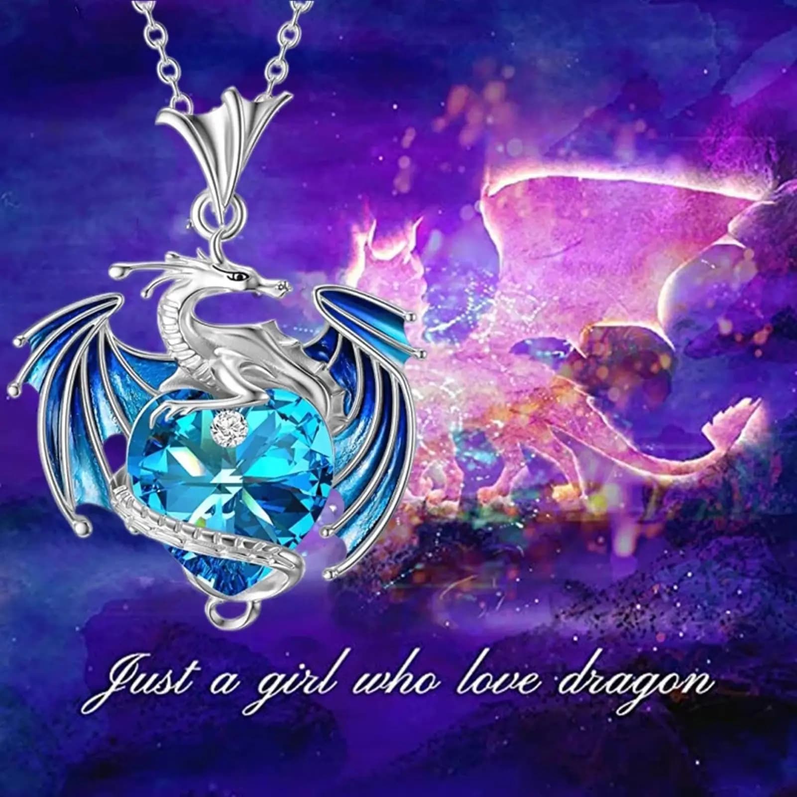 Collier Dragon Volant, Pendentif Animal avec Pierre de Naissance, Bijou Créatif, Cadeau, Accessoire de Cou Bleu ou Violet, Symbole d'Amour
