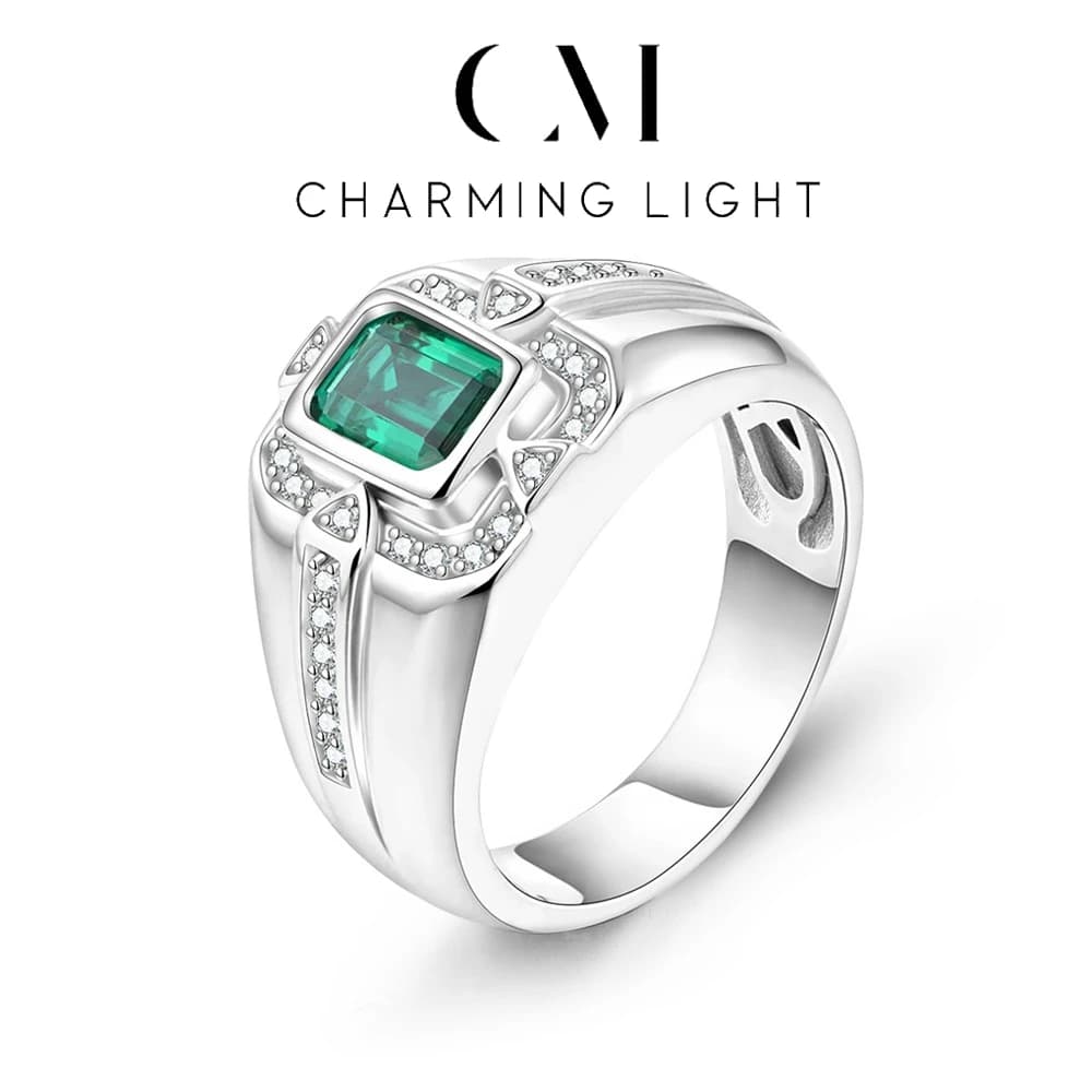 Bague émeraude verte originale pour hommes, charmante, coupe faciale, pierres précieuses, argent Sterling 925, bijoux quotidiens, cadeaux d'anniversaire