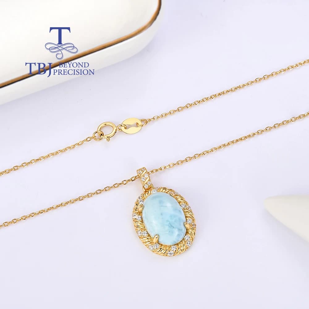 Véritable pierre précieuse naturelle bleu Larimar grand pendentif en pierres précieuses collier 925 bijoux fins en argent pour les cadeaux d'anniversaire et de vacances des femmes