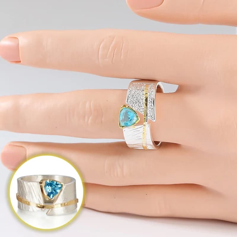 Bagues élégantes en argent plaqué avec zircone synthétique bleue incrustée pour femmes et hommes, mode vintage, bijoux de fête et de banquet, artisanat