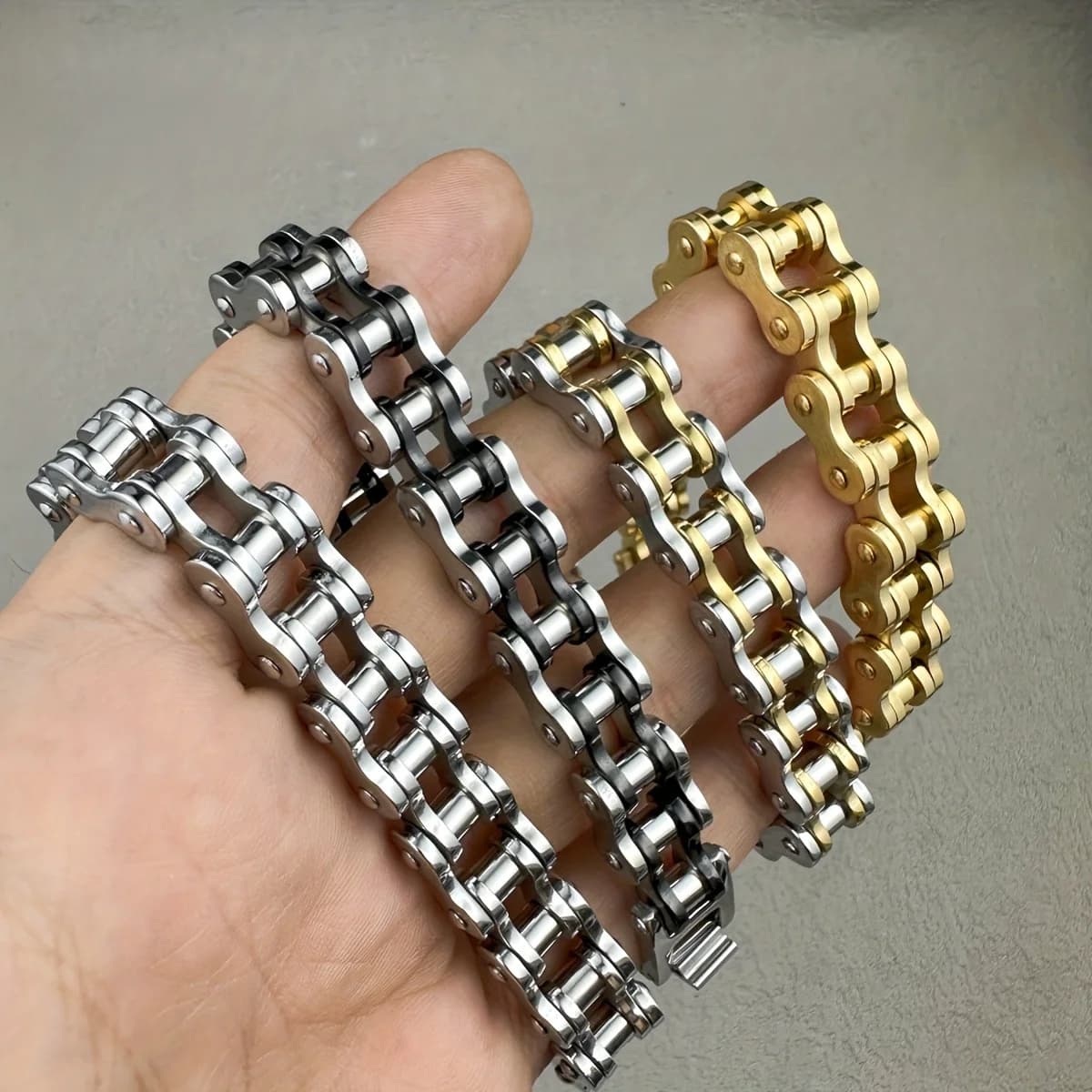 1 pièces Punk Rock acier inoxydable motard hommes Bracelet lien chaîne moto vélo vélo chaîne Bracelets Bracelets bijoux