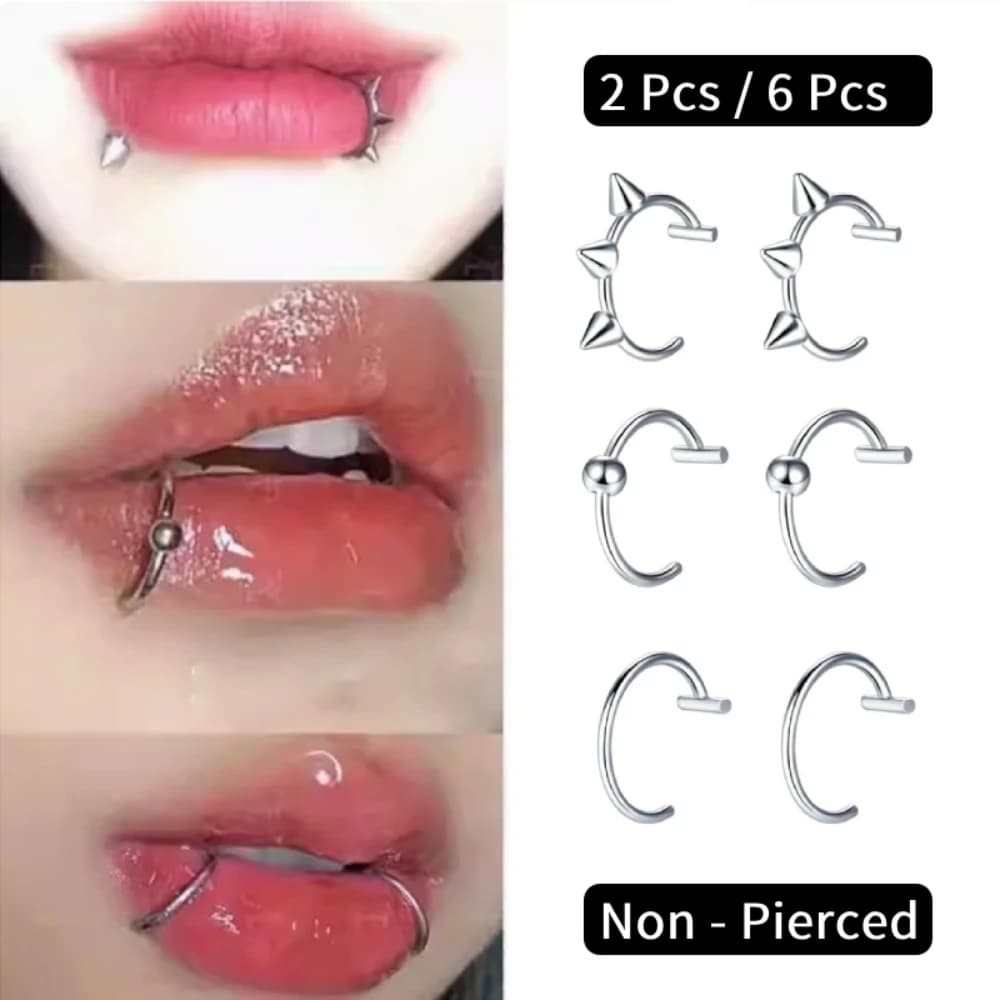 Lot de 2/6 faux piercings en acier inoxydable : anneaux de lèvre