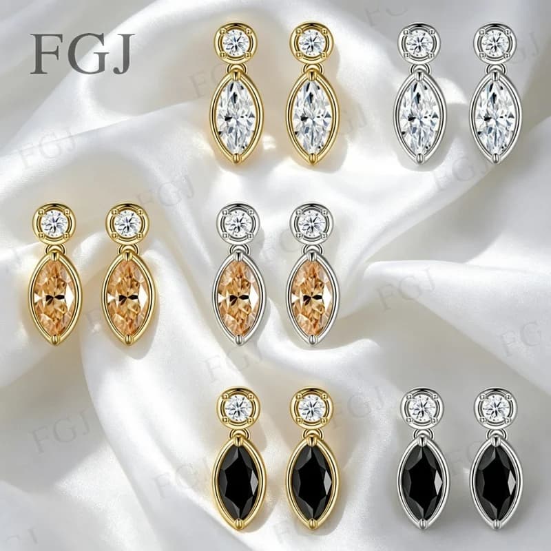 Boucles d'oreilles pendantes en argent sterling 925 avec moissanite