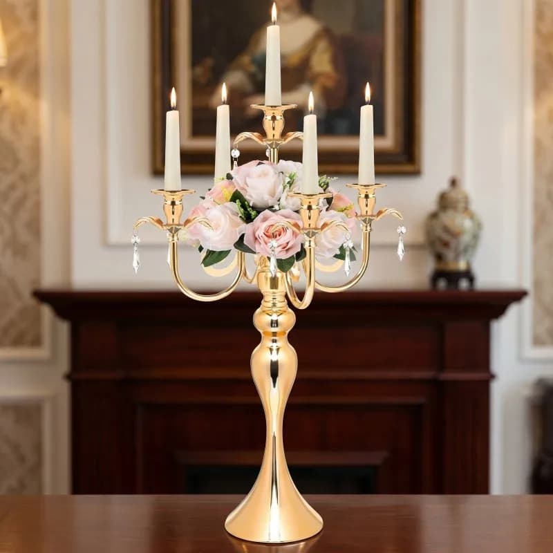 Candélabre à 5 bras avec gouttes de cristal K9