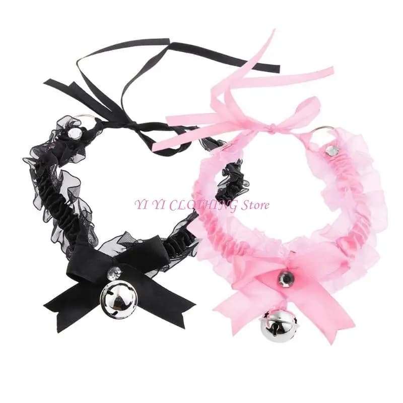 N5KF – collier en dentelle à nœud papillon avec cloche pour femmes filles, ras du cou gothique réglable