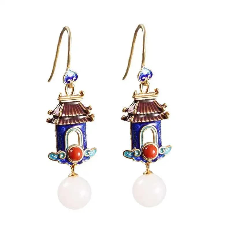 Boucles d'oreilles exquises et luxueuses en forme de cour pour femmes