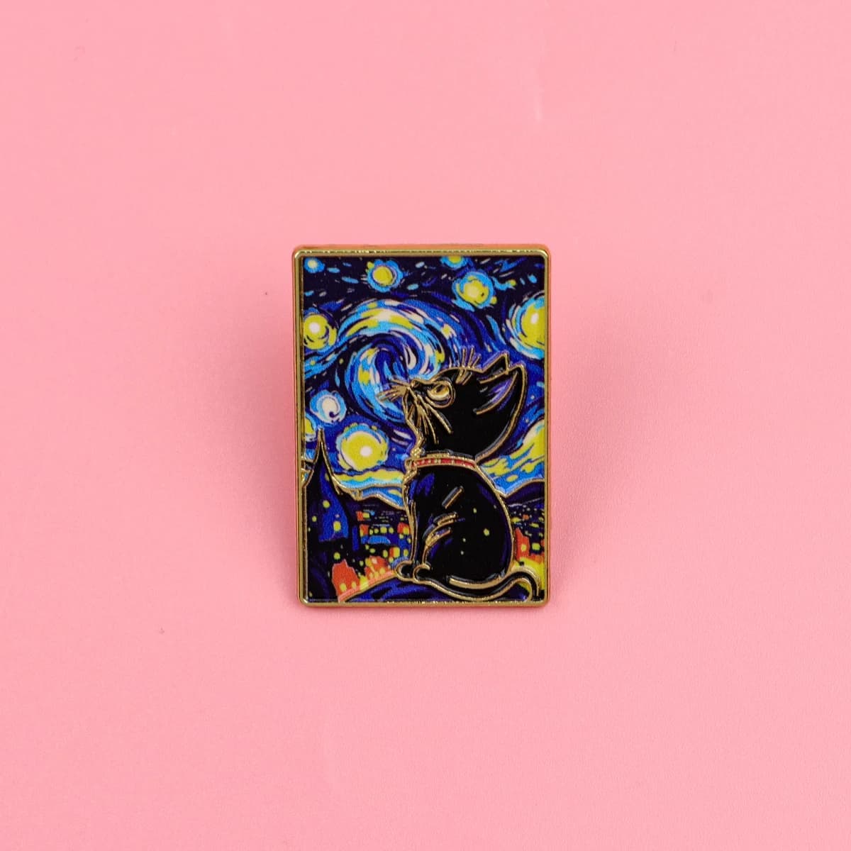 Broche en émail Van Gogh & Chat, motif peinture à l'huile classique, badge en métal, bijou esthétique artistique pour sac à dos, veste, chapeau, cadeau