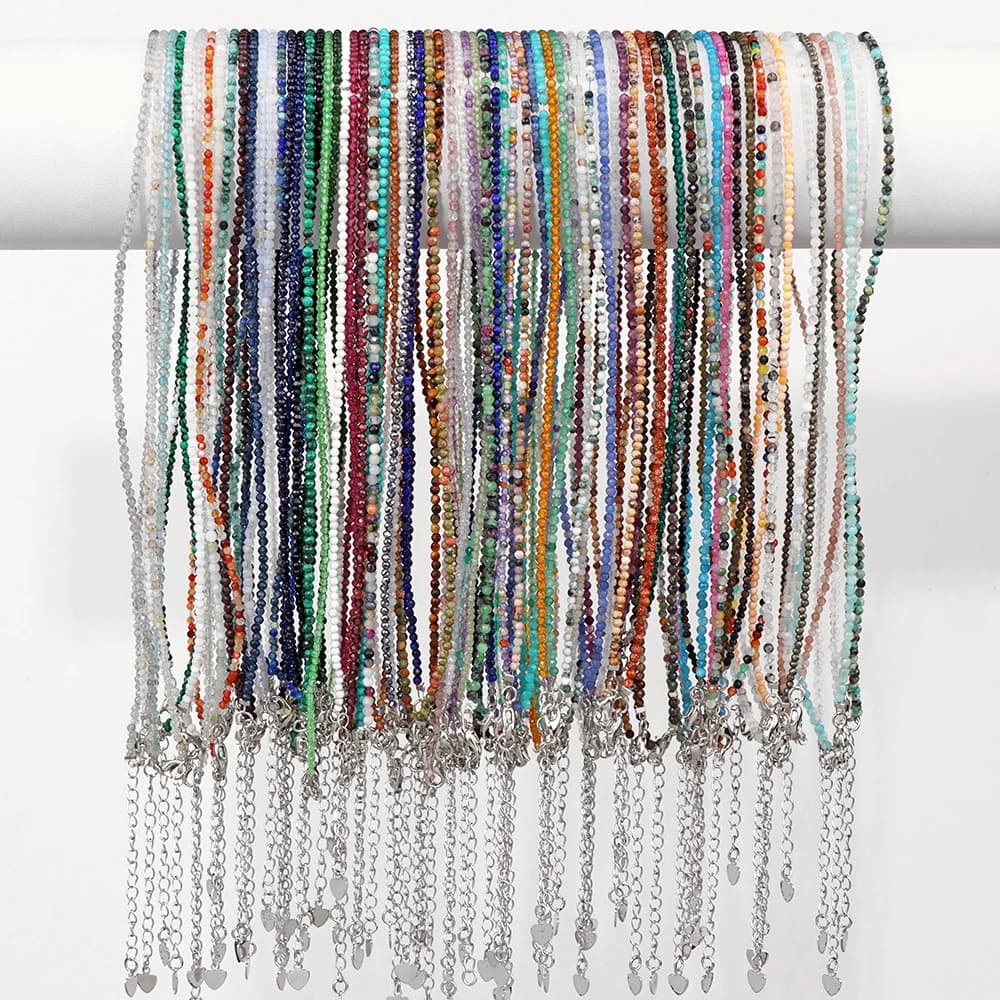 Collier de pierres précieuses naturelles à facettes, perles de 2mm, cristal de Quartz, Tourmaline, Lapis, pierre brillante, collier ras du cou, bijoux