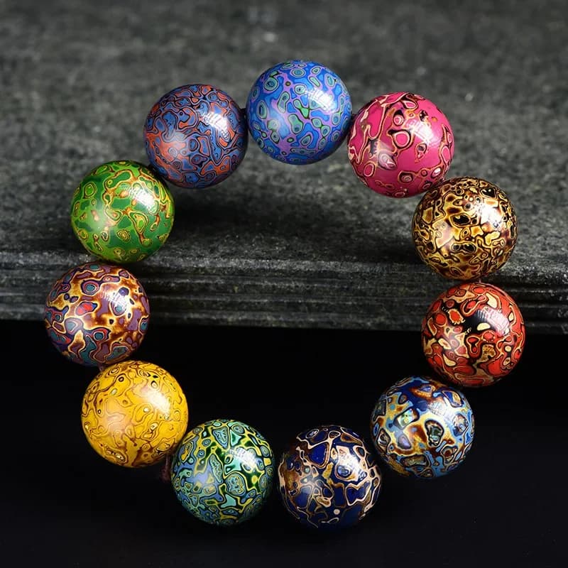 Bracelet multi-tresors fait main en perles de laque noire et or, perles de prière bouddhistes, accessoires de bijoux en laque Shellivine