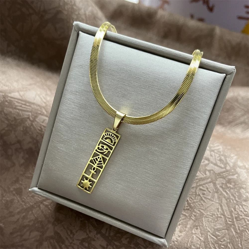 Collier de Hiéroglyphes Égyptiens en Acier Inoxydable