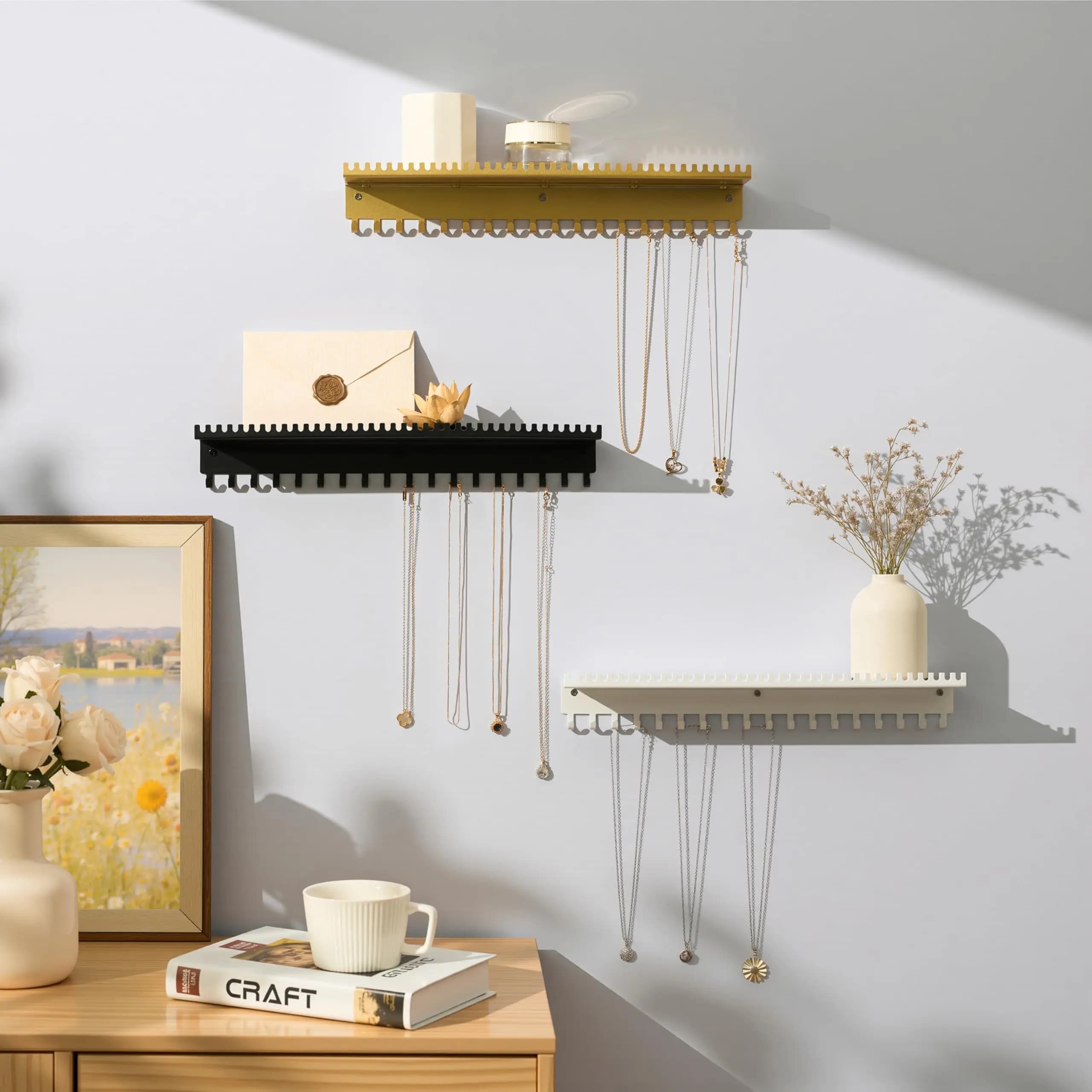 Organisateur de bijoux mural avec 56 crochets et plateau