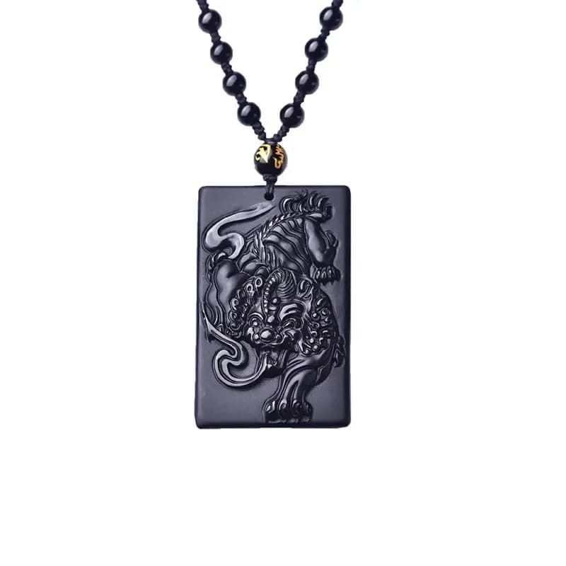 Collier Pixiu en obsidienne pour hommes et femmes, pendentif carré, bijoux de marque