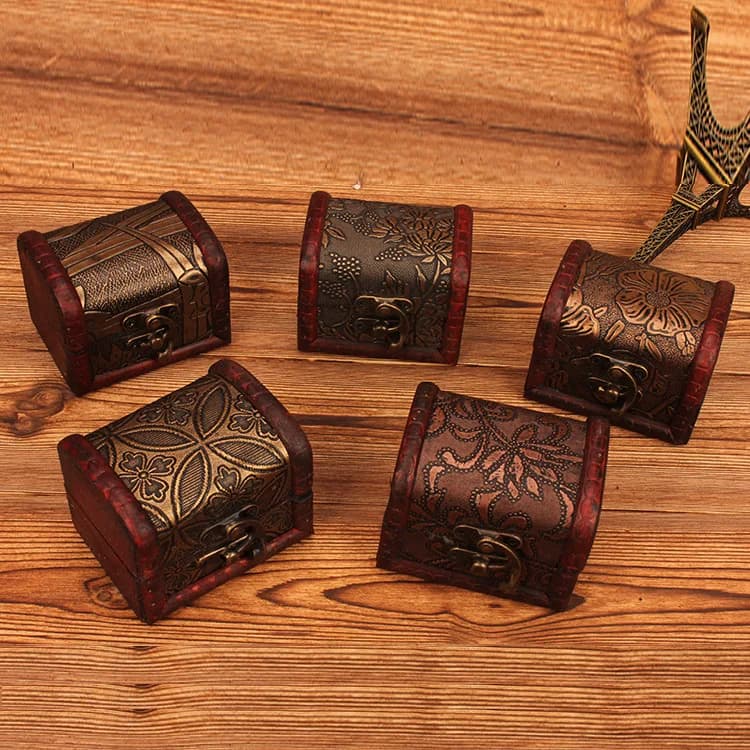 1 boîte de rangement vintage miniature en bois, coffre au trésor, boîte à bijoux, boîte cadeau