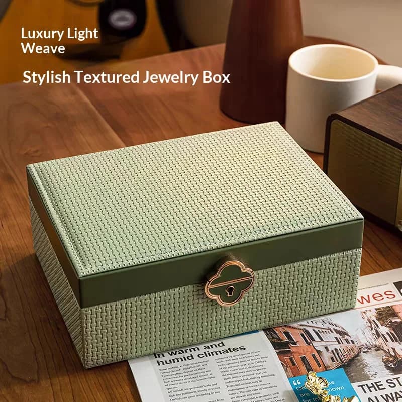 Boîte à bijoux verrouillable à double couche, de grande capacité et au design élégant (boîte de rangement en cuir de style luxueux pour bijoux en or)