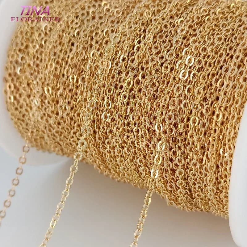 Chaîne fine en laiton plaqué or 14K, 1 mètre, pour la fabrication de bijoux, de bricolage, chaînes plates, accessoires