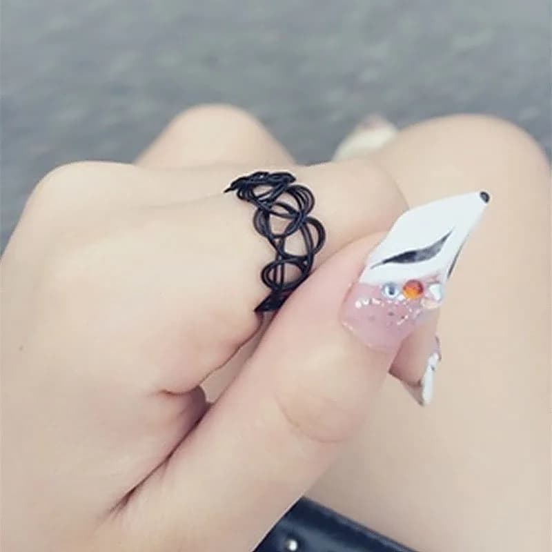 Nouveau tatouage Knuckle anneaux pour femmes noir extensible élastique gothique femme anneaux Punk rétro doigts bijoux harajuku anel anillos