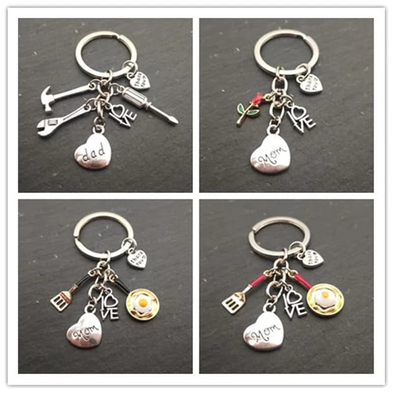 Porte-Clés en Métal, Bijoux Européens et Américains, Cadeau de ixdes Pères, Cadeau de ixdes Mères, "I LOVE MOM I LOVE DAD"