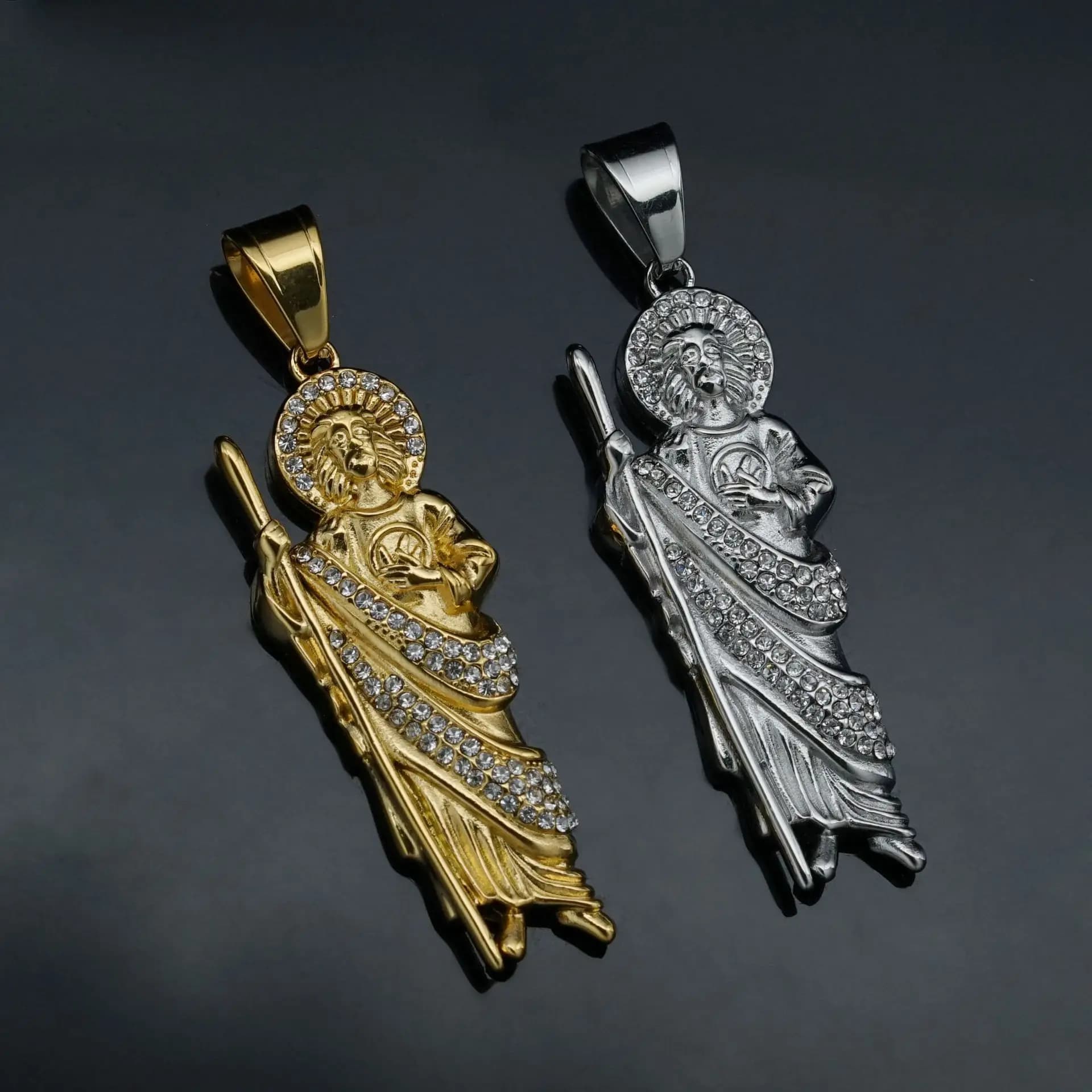 San Judas Tadeo pendentif collier femmes avec strass hommes Saint Jude Thaddeus acier inoxydable couleur or bijoux religieux