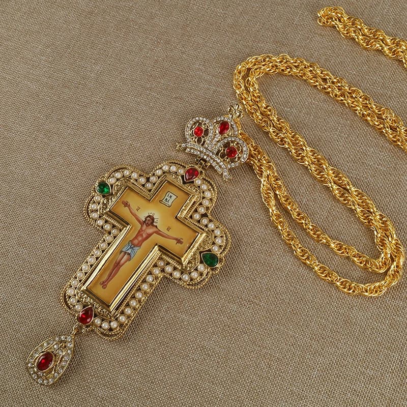 Collier long byzantin catholique avec crucifix