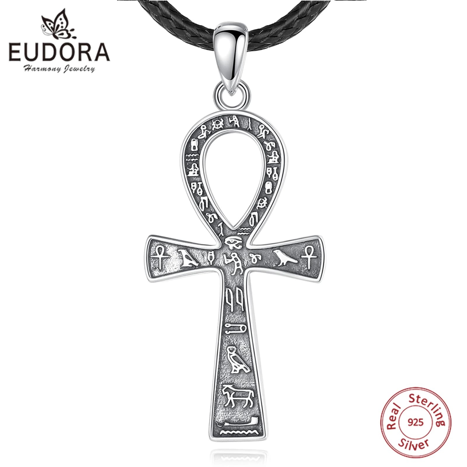 Eudora 925 argent Sterling ancien égyptien Ankh croix collier pour femmes homme Fine motard amulette pendentif personnalité bijoux cadeau