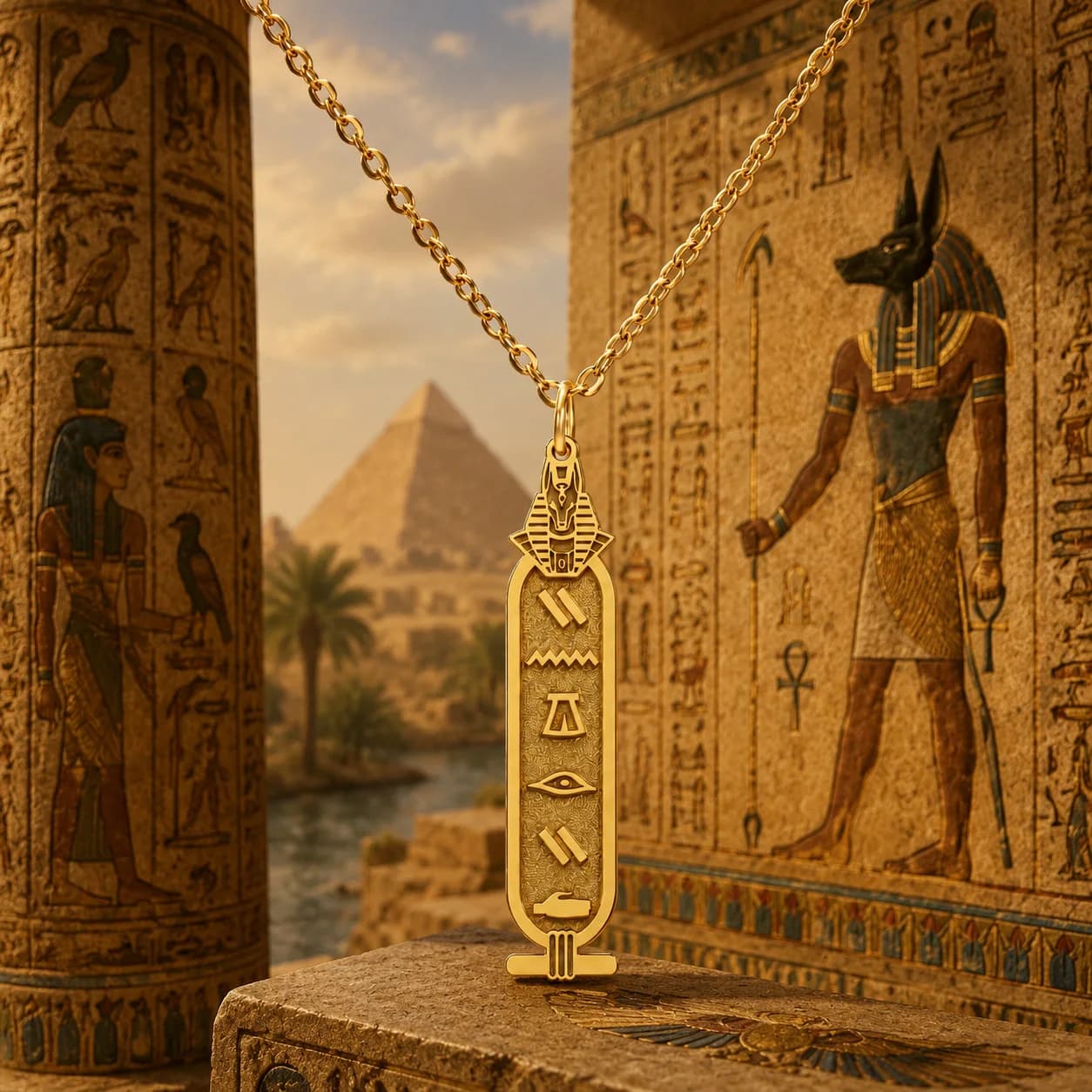 Collier cartouche égyptienne Anubis