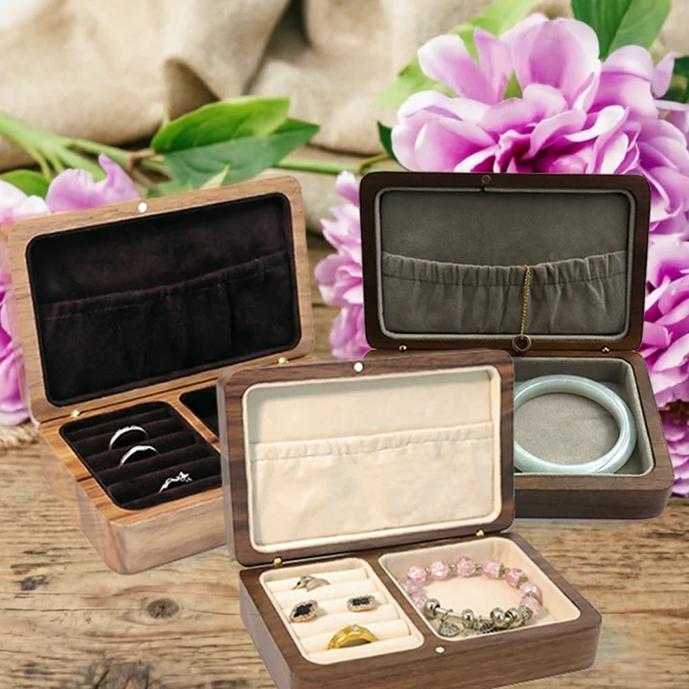 Boîte de rangement en bois anti-poussière pour bijoux, style rétro, pour femme, pour bagues et boucles d'oreilles, idéale pour centre commercial, présentoir ou emballage cadeau de fête